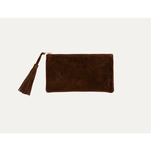 Pauly Jen Clutch Zip Bag with Fringe in Chocolate Suede - Picture 1 of 1